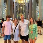 “Sagrada Familia dress code infographic showing what to wear and what not to wear, including rules for shoulders, shorts length, and appropriate outfits for visiting the Barcelona basilica.”