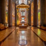 Misa Sagrada Familia 2026 infographic showing mass times free entry tips dress code and visitor guide inside Sagrada Familia Barcelona