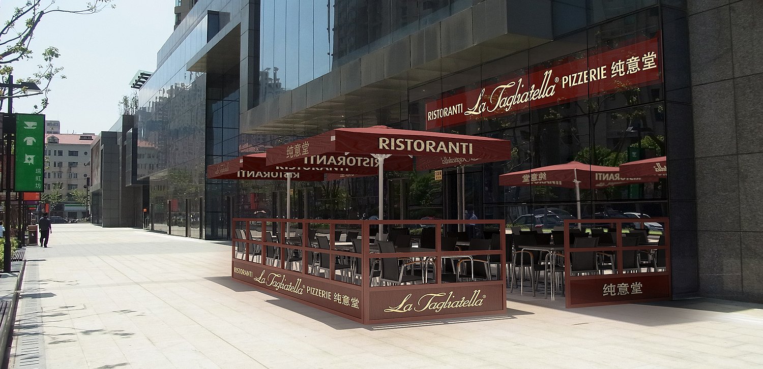 Restaurante La Tagliatella Tibidabo Barcelona infographic showing Italian pasta, pizza, desserts, family dining atmosphere, and Tibidabo skyline views.