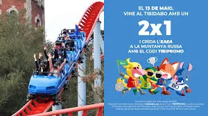 Tibidabo 2x1 La Caixa 2026 infographic showing discount tickets, Barcelona amusement park attractions, panoramic city views, and money-saving travel tips.”