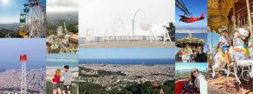 Infographic showing Tibidabo Panoramic Area in Barcelona with skyline views, Ferris wheel, sunset viewpoints, transport tips, and top things to do in 2026.