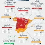 Infographic showing weather in Spain in January 2026, including temperatures by region, warmest destinations like the Canary Islands, southern Spain, Madrid, and northern Spain climate differences.