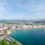 Weather in Spain in September 2026 infographic showing average temperatures by region, best travel destinations, sea temperatures, and travel tips for beaches, cities, and islands.