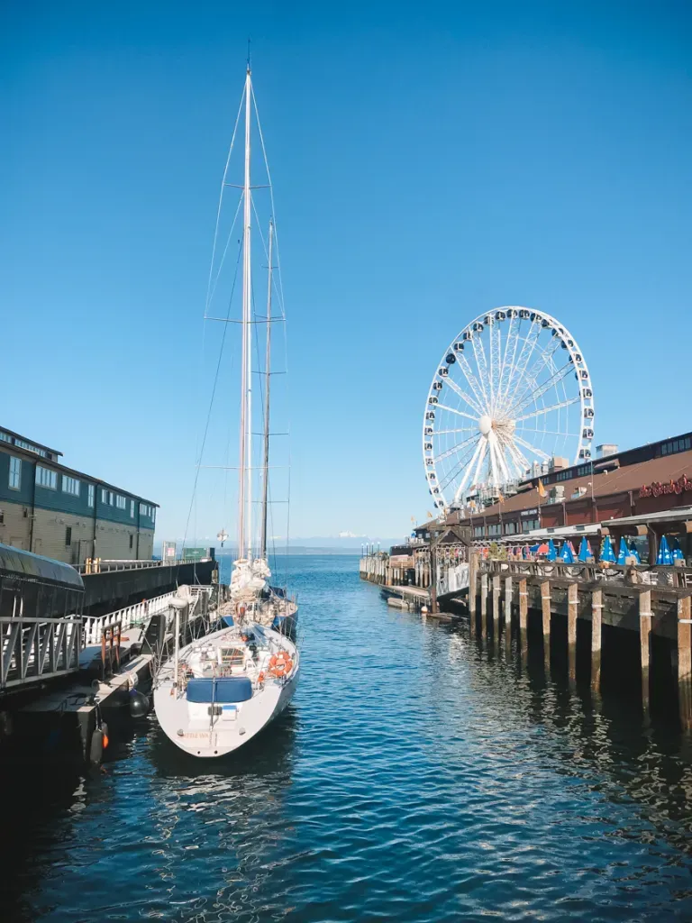 Person enjoying the Seattle skyline with the Space Needle in the background, perfect for Seattle Instagram captions and travel inspiration.